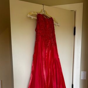 Hot Pink spaghetti strap prom dress